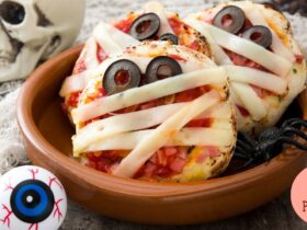 Pizza Múmia com Olhos de Azeitona de Halloween