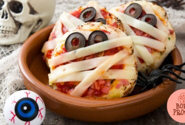 Pizza Múmia com Olhos de Azeitona de Halloween