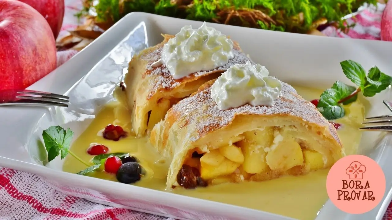 Apfelstrudel com Creme de Baunilha