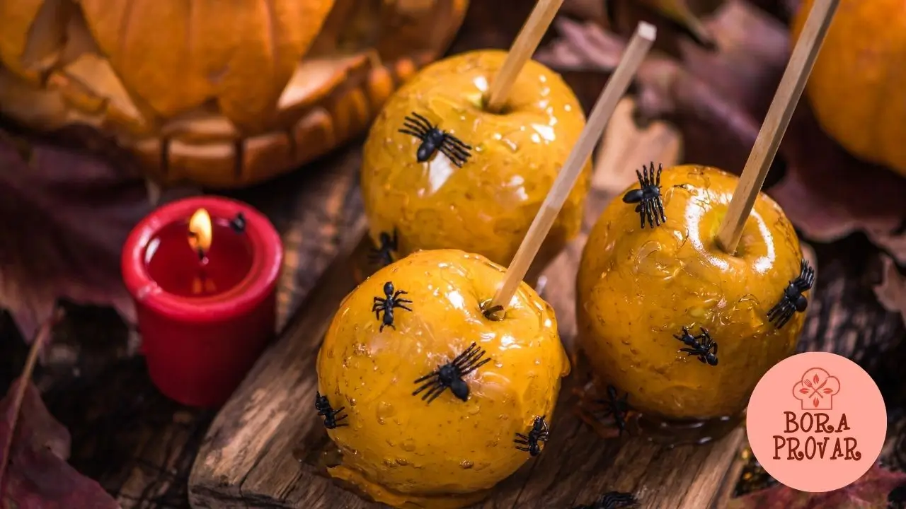 Maçã de Halloween com Teia de Aranha Caramelizada, image size:1280x720