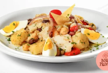 Salada de bacalhau desfiado com grão-de-bico e pimentões coloridos