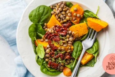 Salada de lentilha com Tomate Seco, Moranga e Espinafre