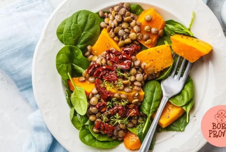 Salada de lentilha com Tomate Seco, Moranga e Espinafre